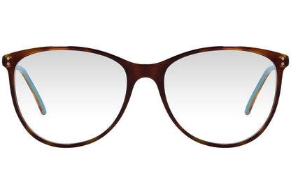 cellini oval brown eyeglasses frame viewed from front angle.