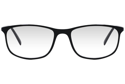 cellini rectangle black eyeglasses frame viewed from front angle.