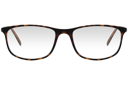 cellini rectangle brown eyeglasses frame viewed from front angle.