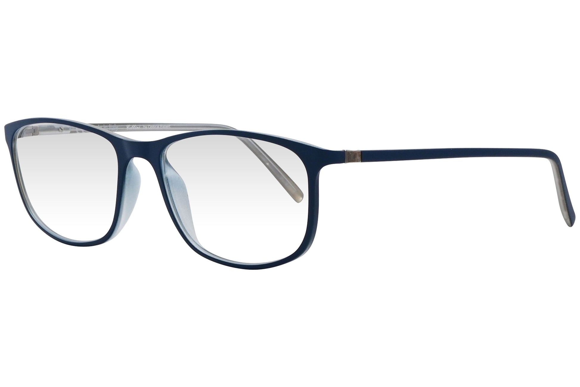 cellini rectangle blue eyeglasses frame viewed from a 45-degree angle.