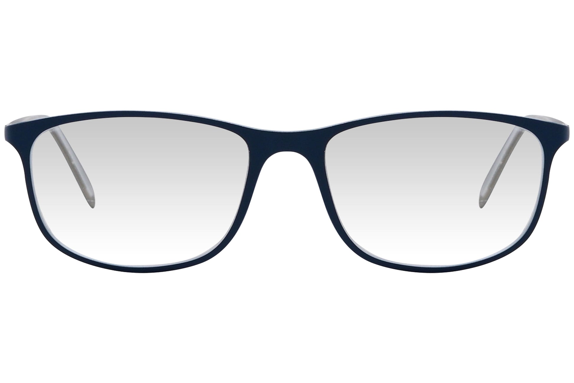 cellini rectangle blue eyeglasses frame viewed from front angle.