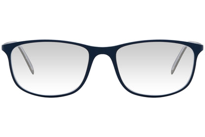 cellini rectangle blue eyeglasses frame viewed from front angle.