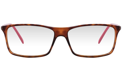 cellini wayfarer tortoise eyeglasses frame viewed from front angle.