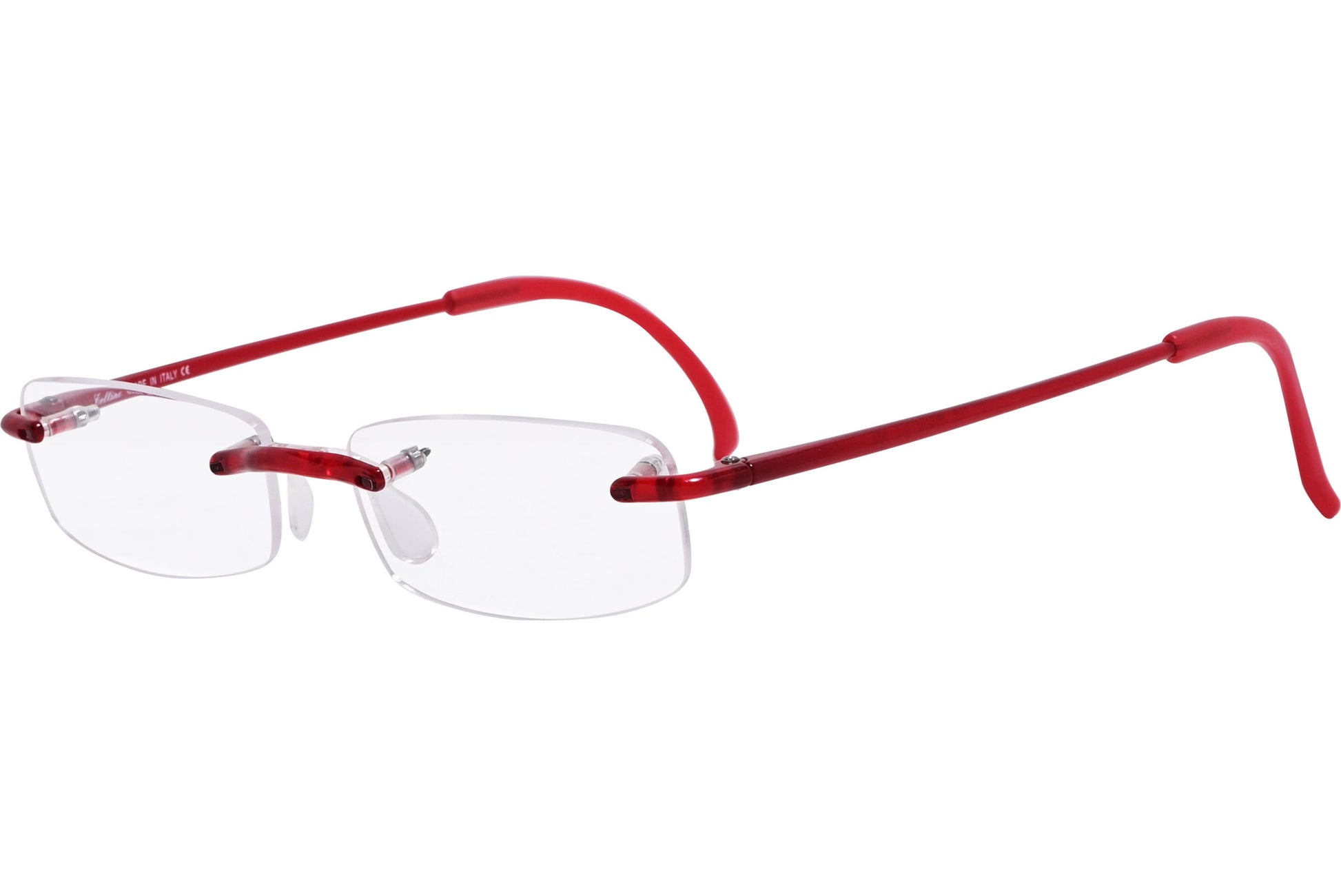 Cellini Rectangle Red Eyeglasses Frame Viewed From A 45-Degree Angle.