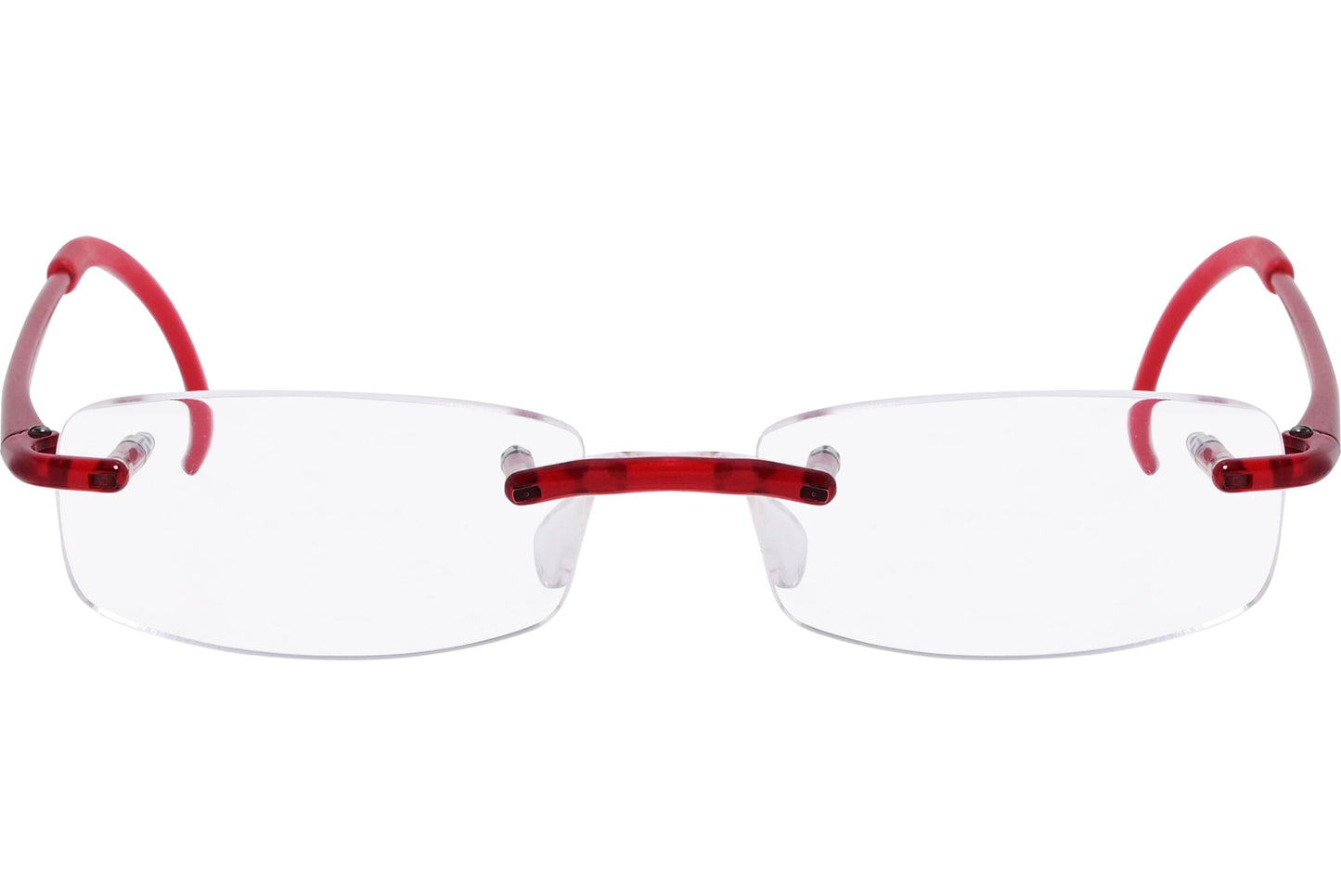 Cellini Rectangle Red Eyeglasses Frame Viewed From Front Angle.