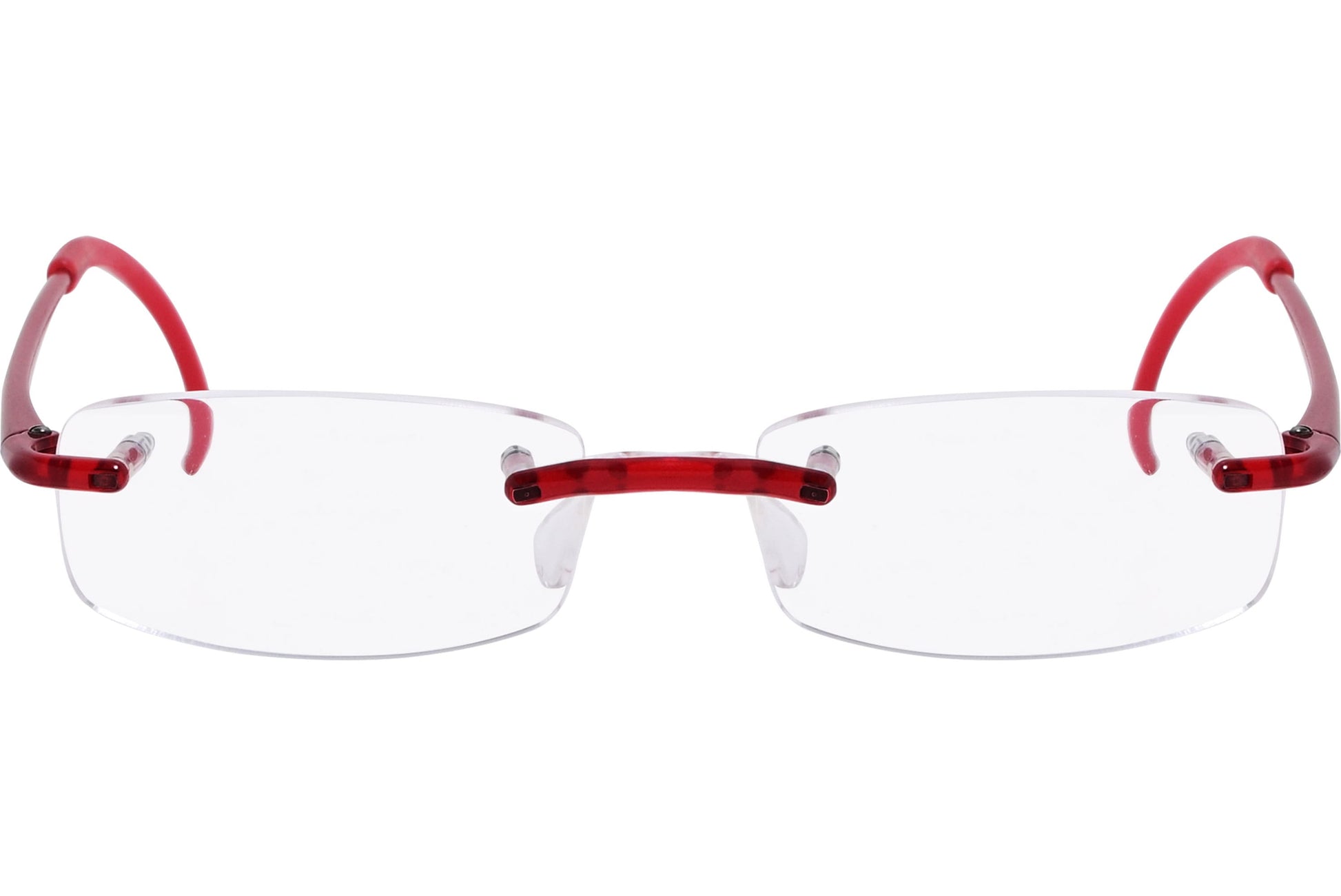 Cellini Rectangle Red Eyeglasses Frame Viewed From Front Angle.