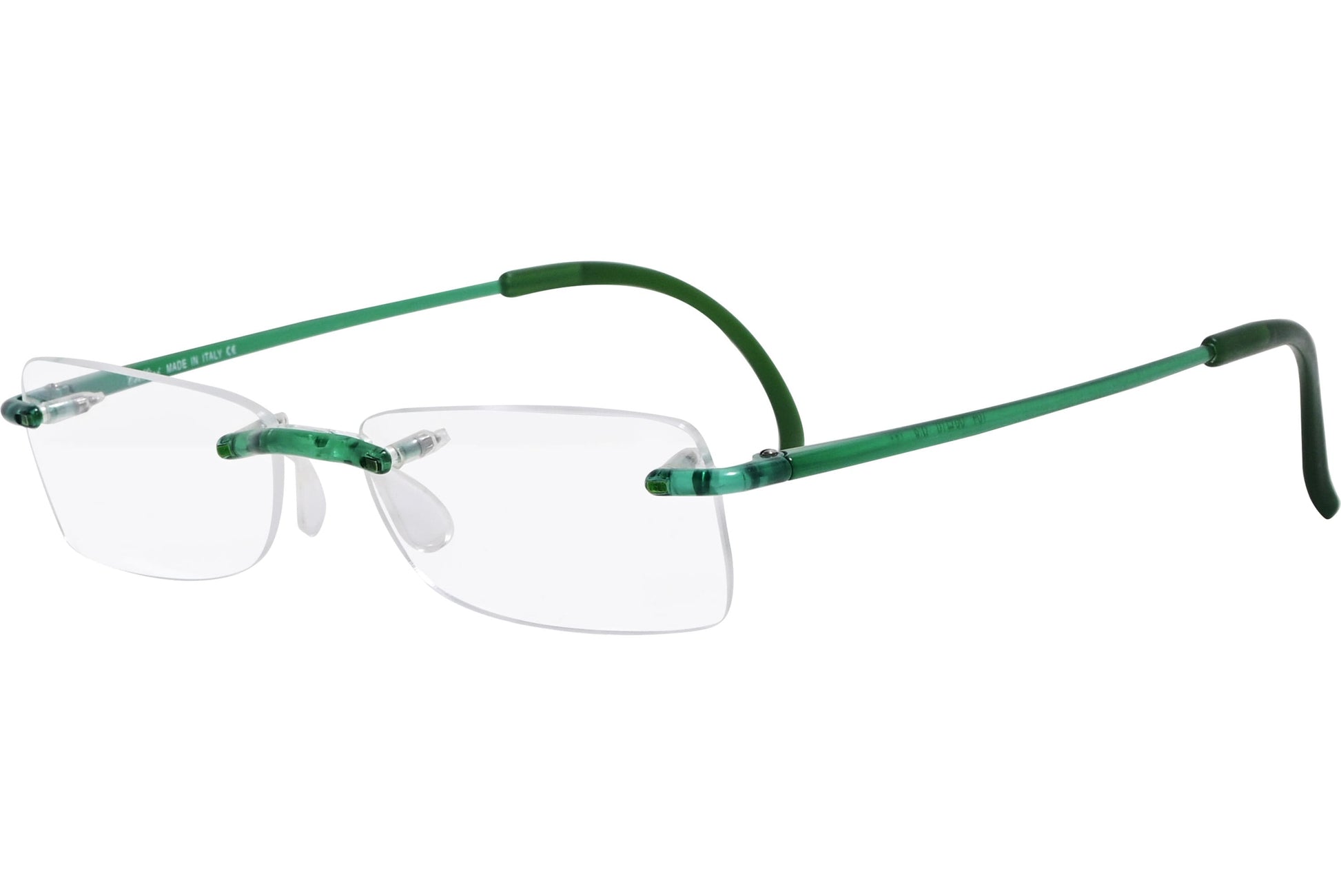 Cellini Rectangle Green Eyeglasses Frame Viewed From A 45-Degree Angle.