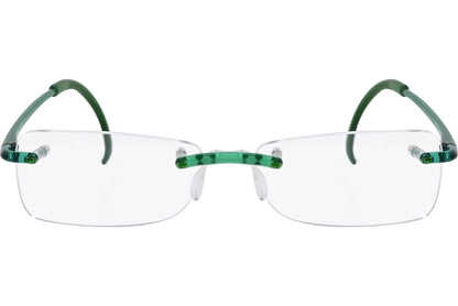 Cellini Rectangle Green Eyeglasses Frame Viewed From Front Angle.