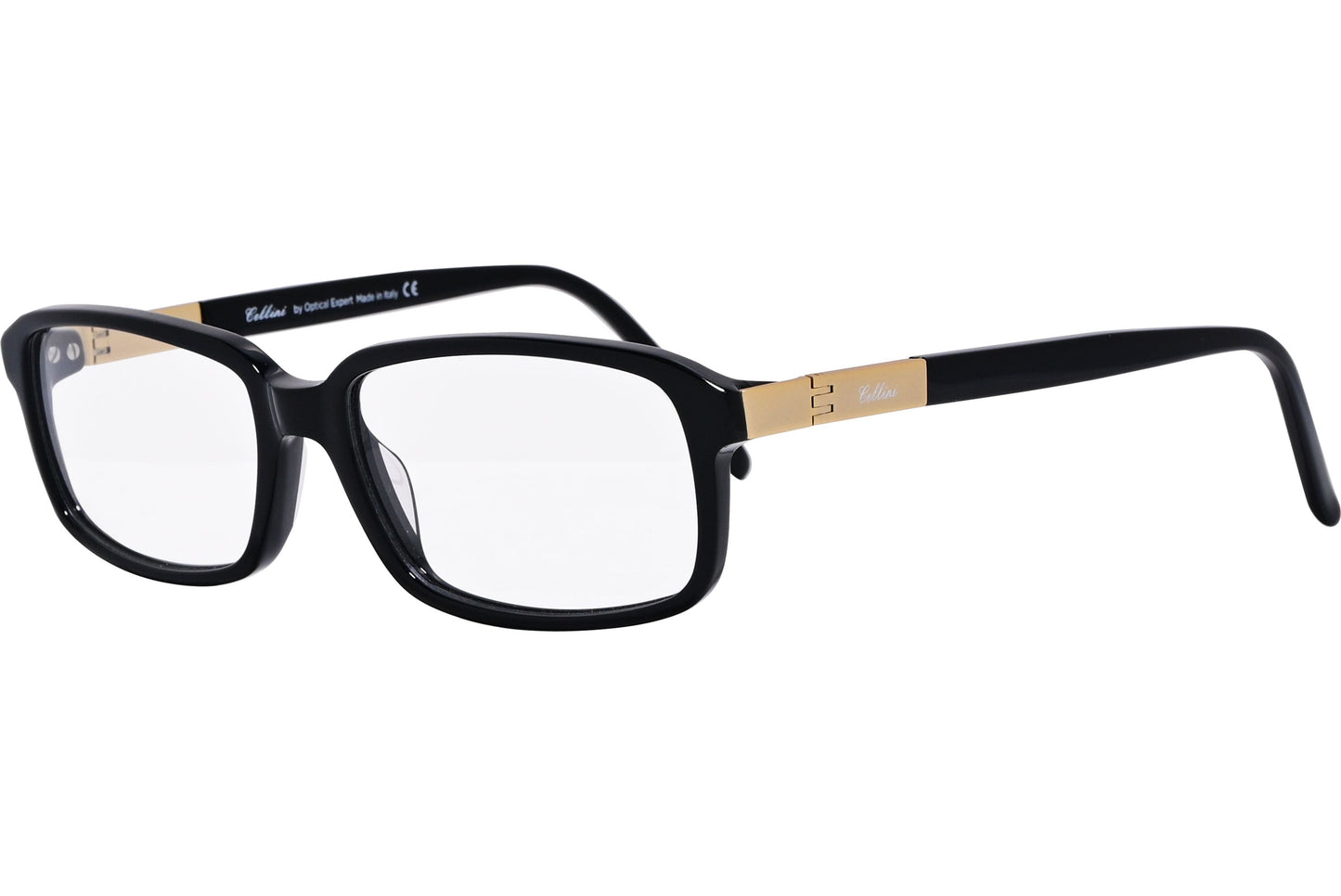 Cellini Rectangle Black Eyeglasses Frame Viewed From A 45-Degree Angle.