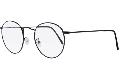 Cellini Round Black Eyeglasses Frame Viewed From A 45-Degree Angle.