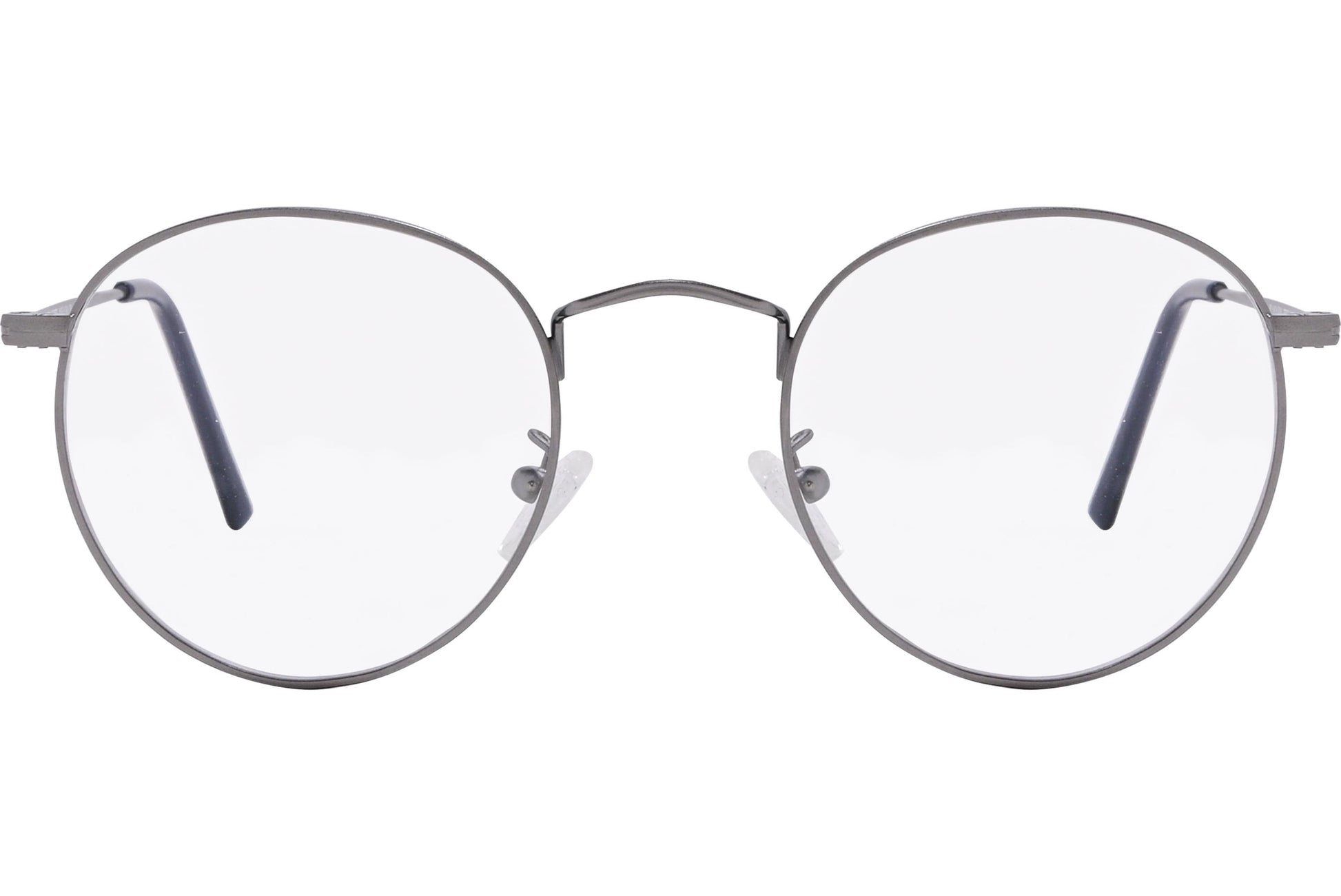 Cellini Round Gray Eyeglasses Frame Viewed From Front Angle.