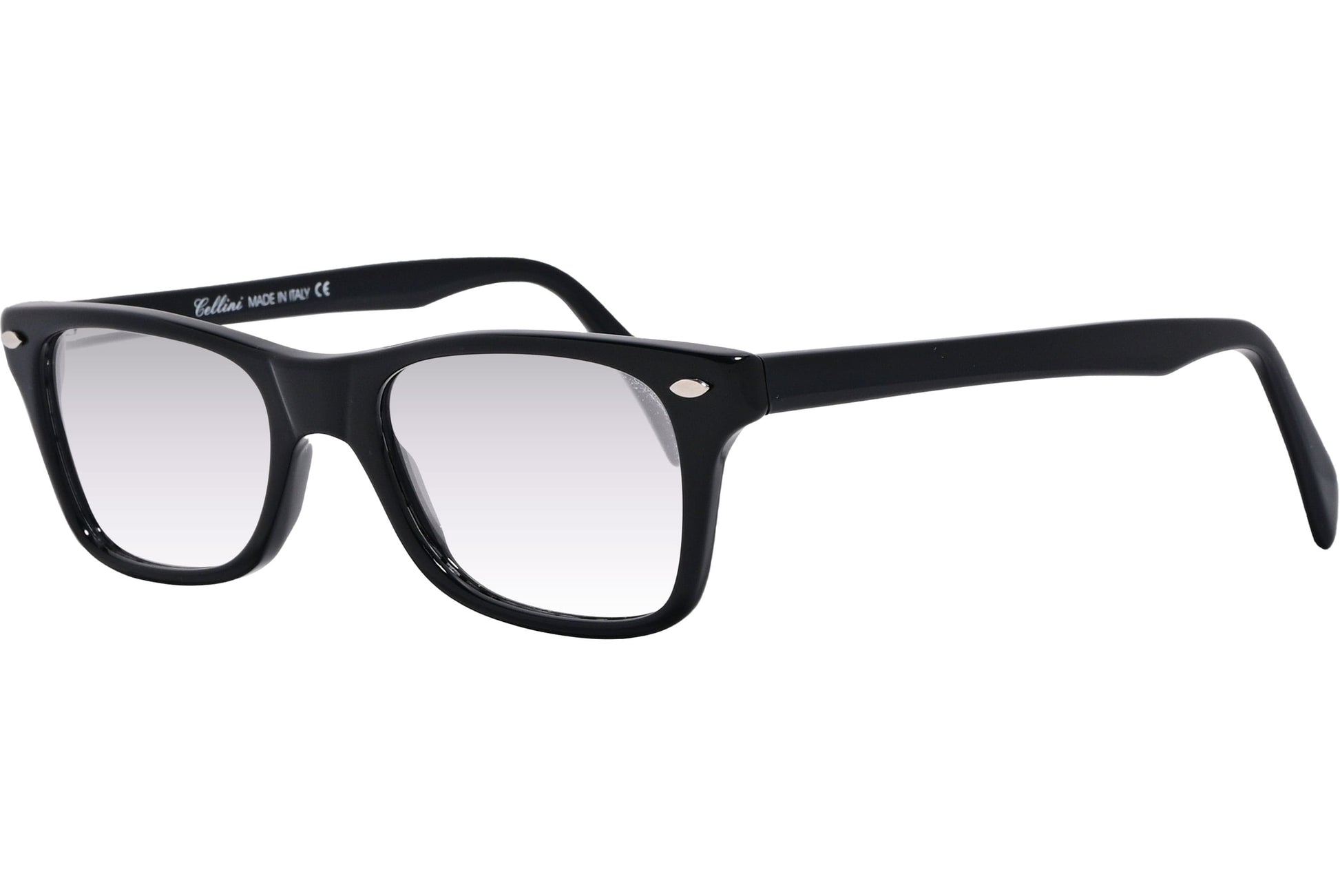 Cellini Wayfarer Black Eyeglasses Frame Viewed From A 45-Degree Angle.