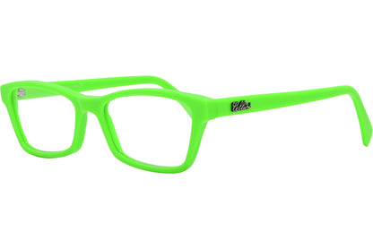 Cellini Rectangle Green Eyeglasses Frame Viewed From A 45-Degree Angle.