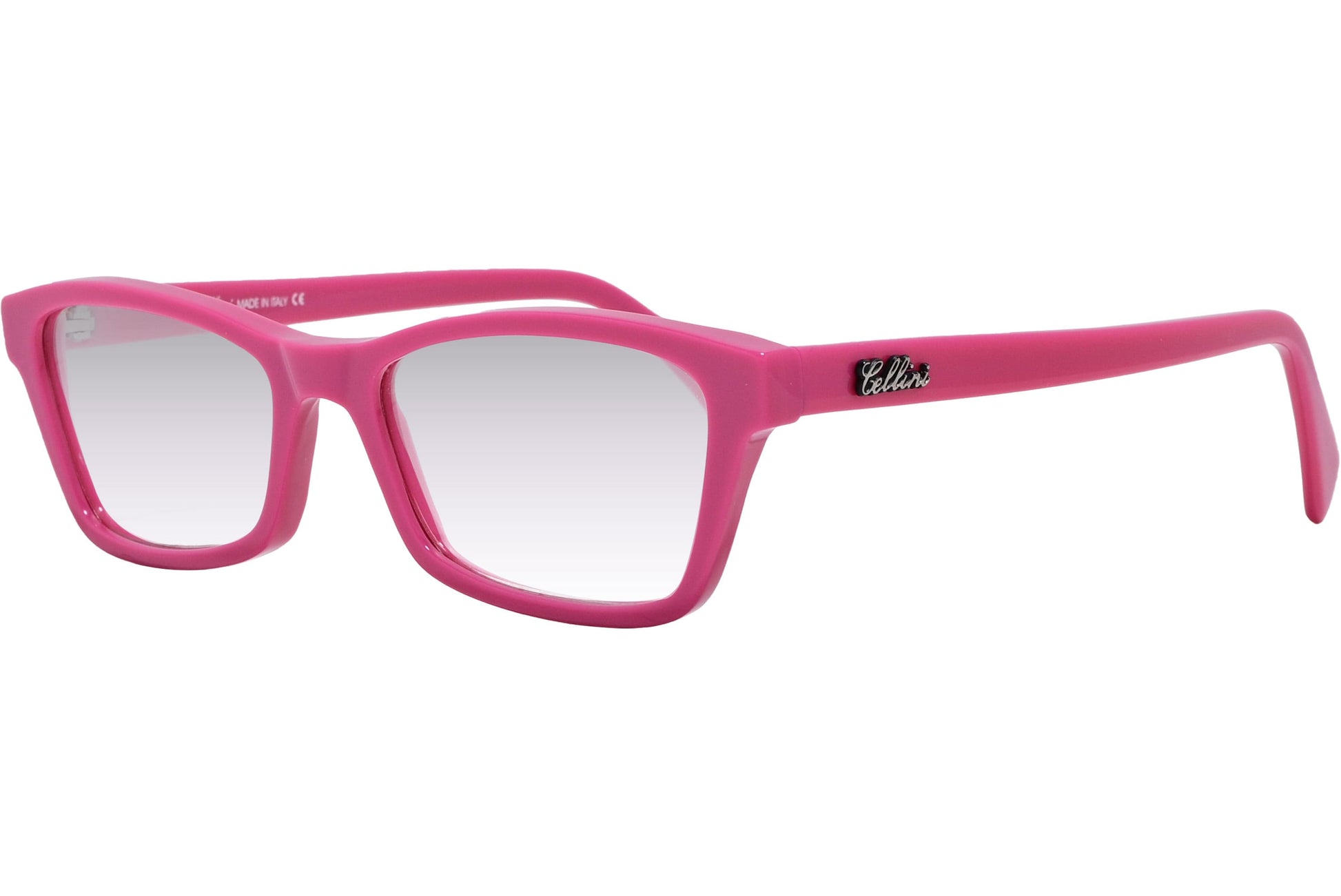 Cellini Rectangle Pink Eyeglasses Frame Viewed From A 45-Degree Angle.