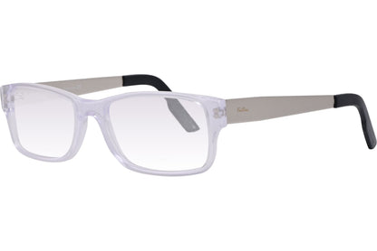 Cellini Rectangle White And Gray Eyeglasses Frame Viewed From A 45-Degree Angle.