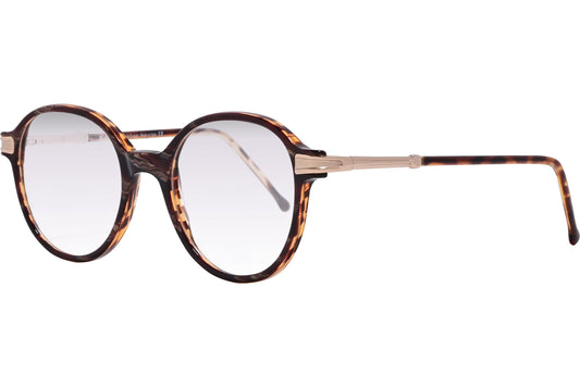 Cellini Round Brown Eyeglasses Frame Viewed From A 45-Degree Angle.