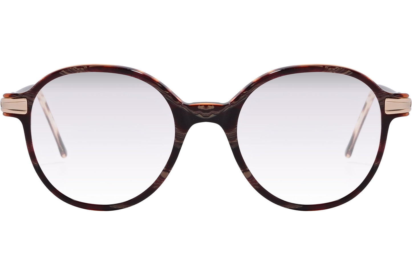 Cellini Round Brown Eyeglasses Frame Viewed From Front Angle.