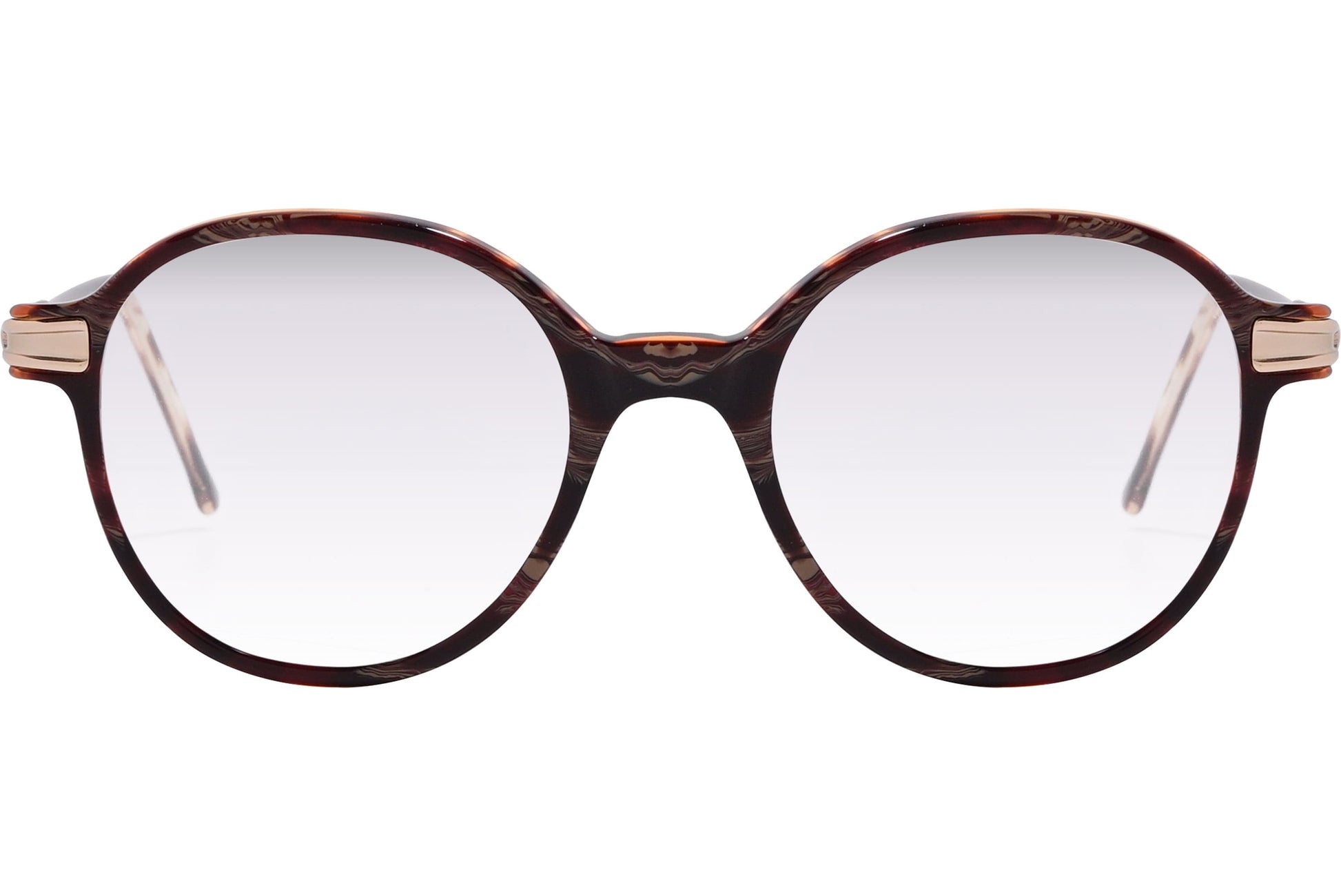 Cellini Round Brown Eyeglasses Frame Viewed From Front Angle.