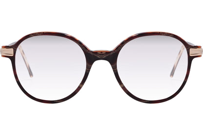 Cellini Round Brown Eyeglasses Frame Viewed From Front Angle.