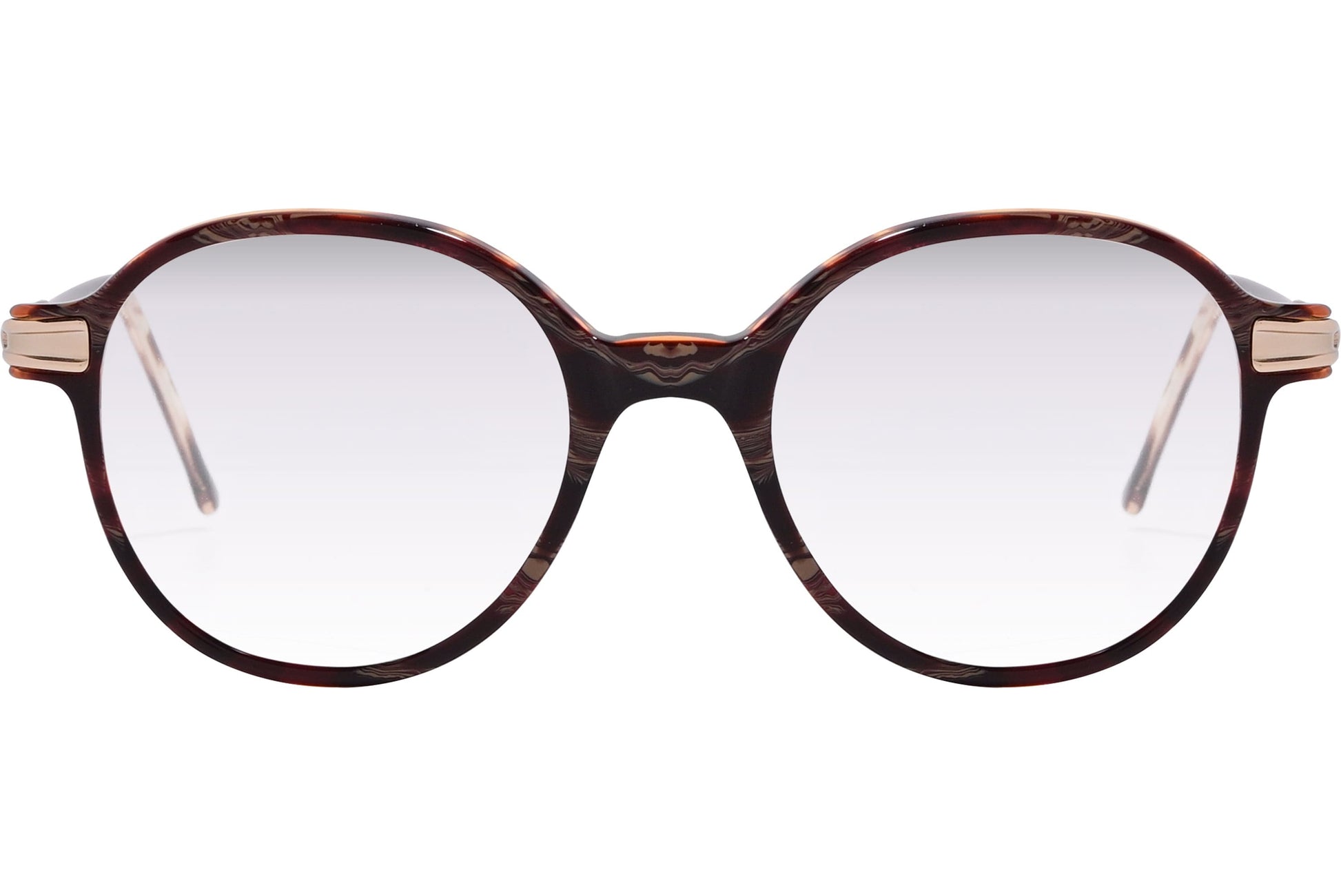 Cellini Round Brown Eyeglasses Frame Viewed From Front Angle.