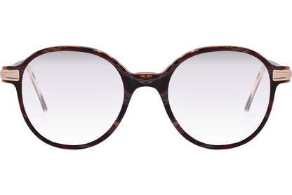Cellini Round Brown Eyeglasses Frame Viewed From Front Angle.