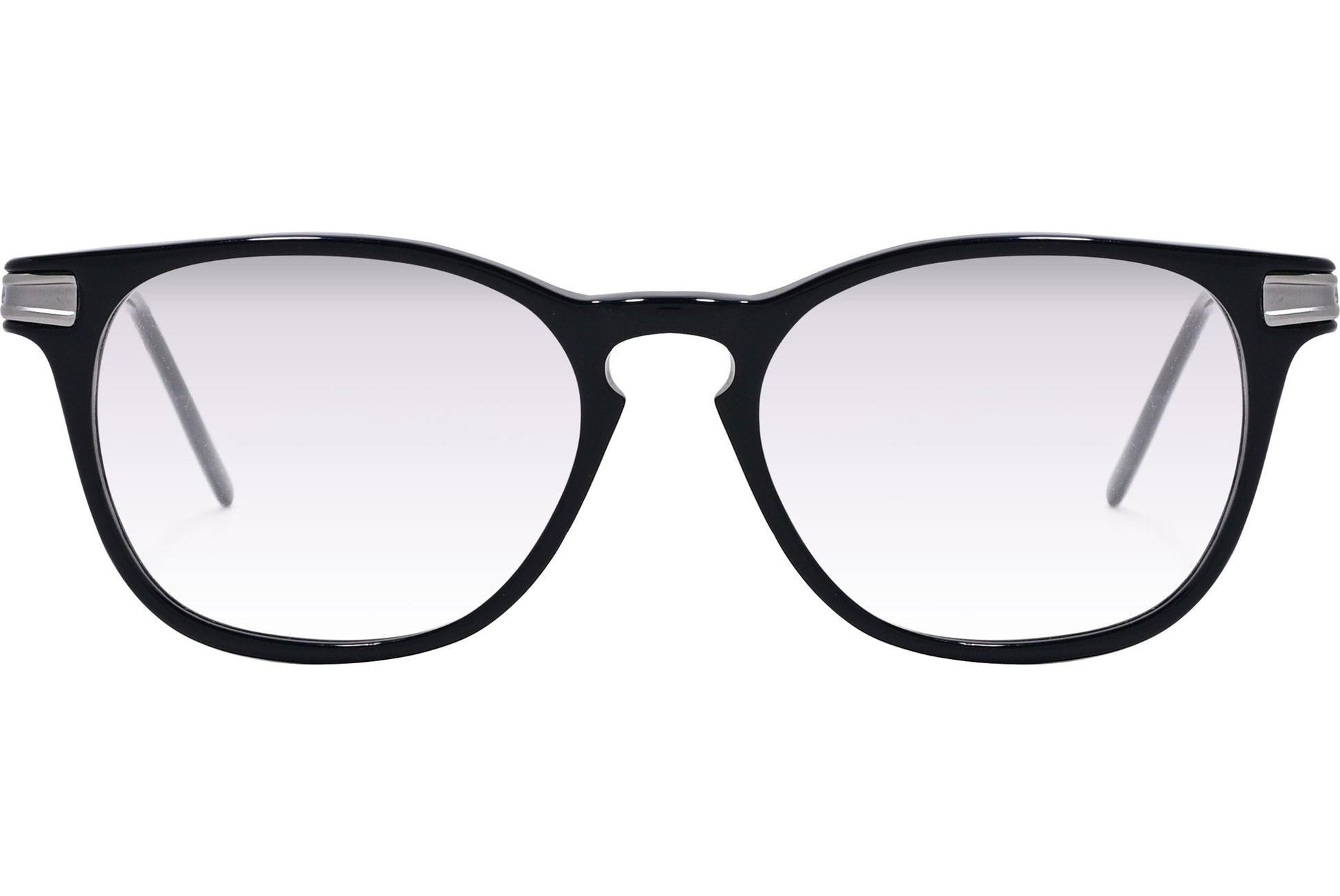 Cellini Square Black And Silver Eyeglasses Frame Viewed From Front Angle.