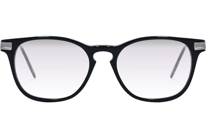 Cellini Square Black And Silver Eyeglasses Frame Viewed From Front Angle.