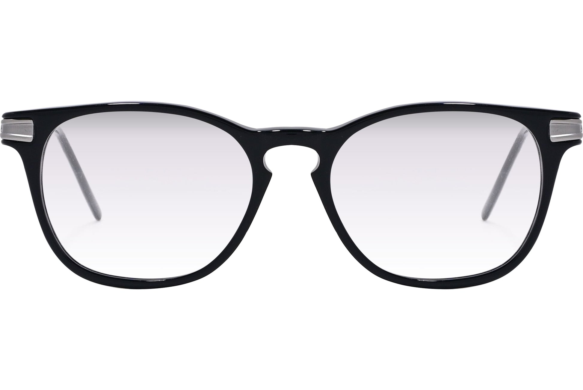 Cellini Square Black And Silver Eyeglasses Frame Viewed From Front Angle.