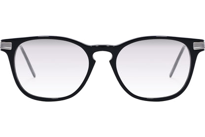 Cellini Square Black And Silver Eyeglasses Frame Viewed From Front Angle.