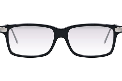 Cellini Rectangle Black And Silver Eyeglasses Frame Viewed From Front Angle.