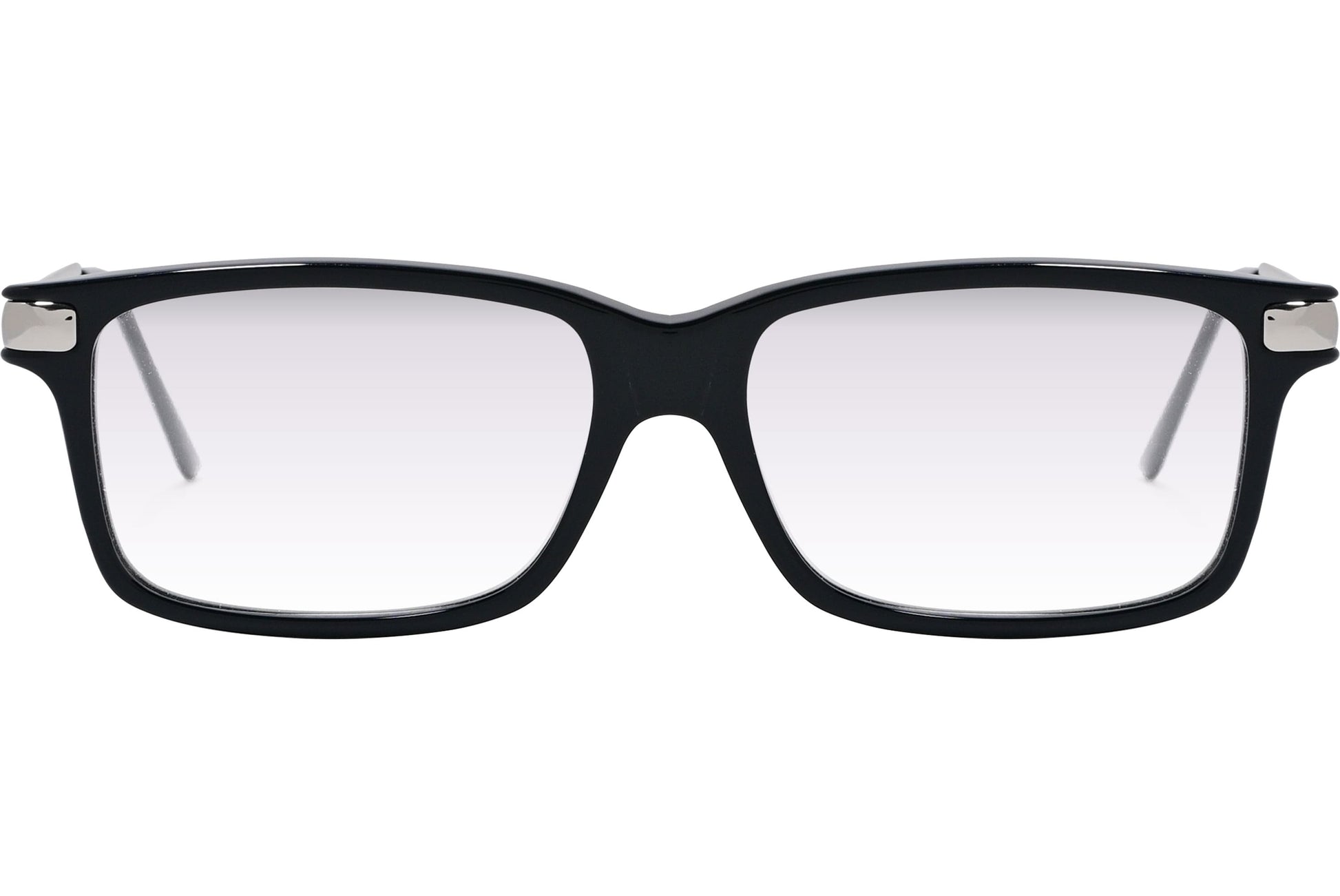 Cellini Rectangle Black And Silver Eyeglasses Frame Viewed From Front Angle.