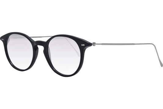 Cellini Round Black And Silver Eyeglasses Frame Viewed From A 45-Degree Angle.