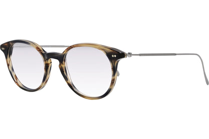 Cellini Round Yellow And Silver Eyeglasses Frame Viewed From A 45-Degree Angle.