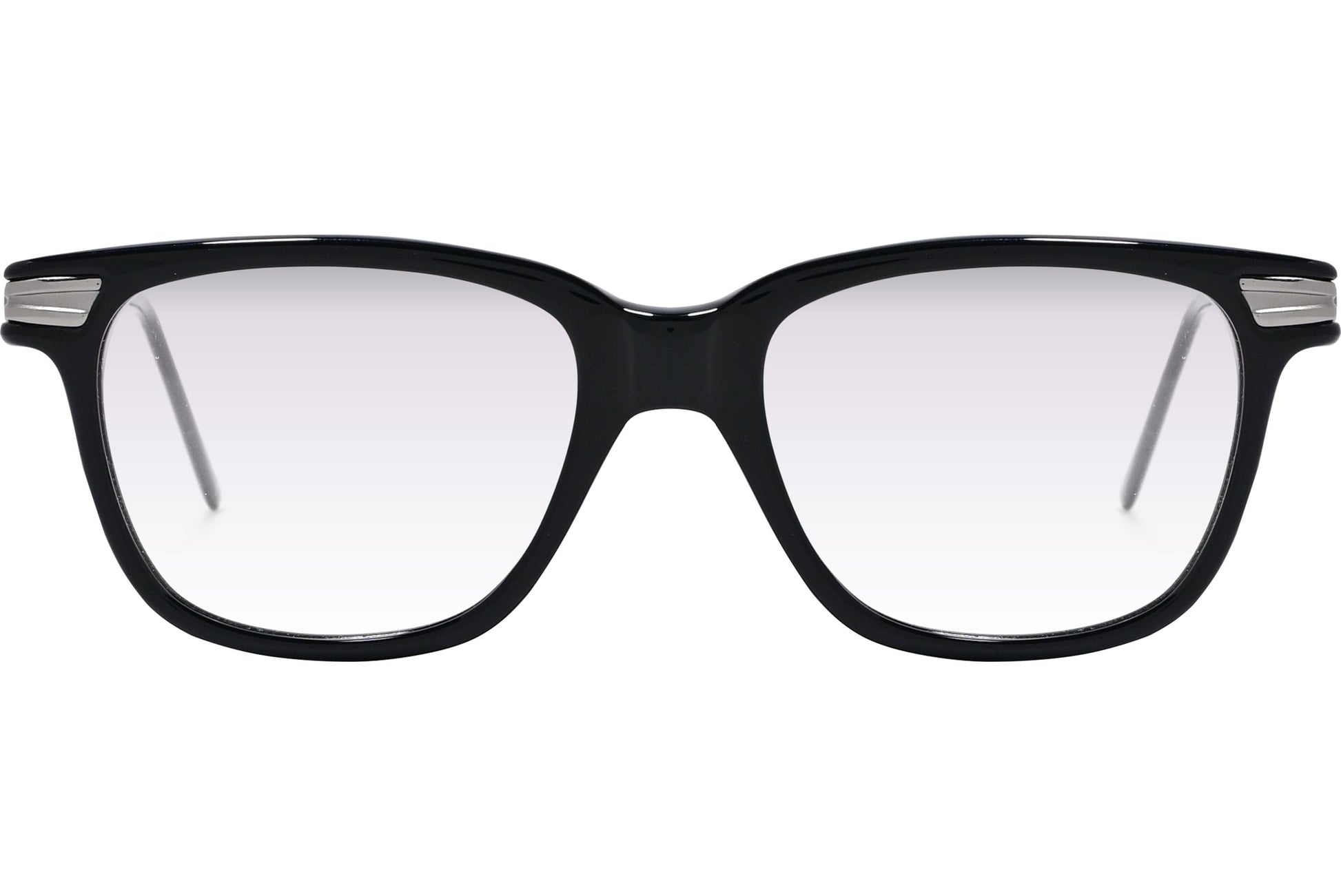 Cellini Wayfarer Black And Silver Eyeglasses Frame Viewed From A 45-Degree Angle.