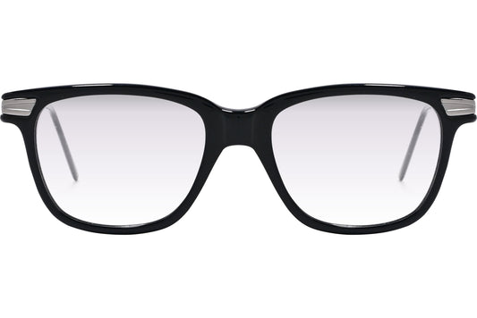 Cellini Wayfarer Black And Silver Eyeglasses Frame Viewed From A 45-Degree Angle.