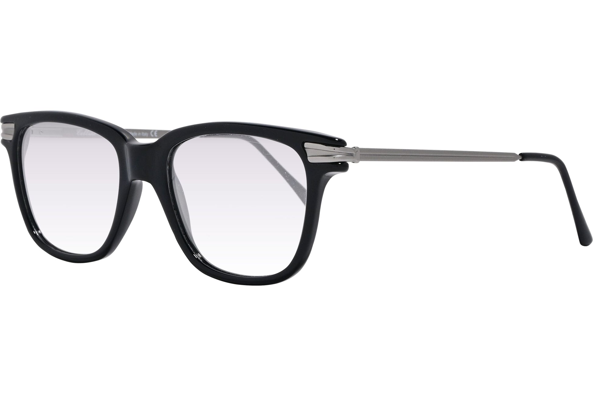 Cellini Wayfarer Black And Silver Eyeglasses Frame Viewed From Front View.