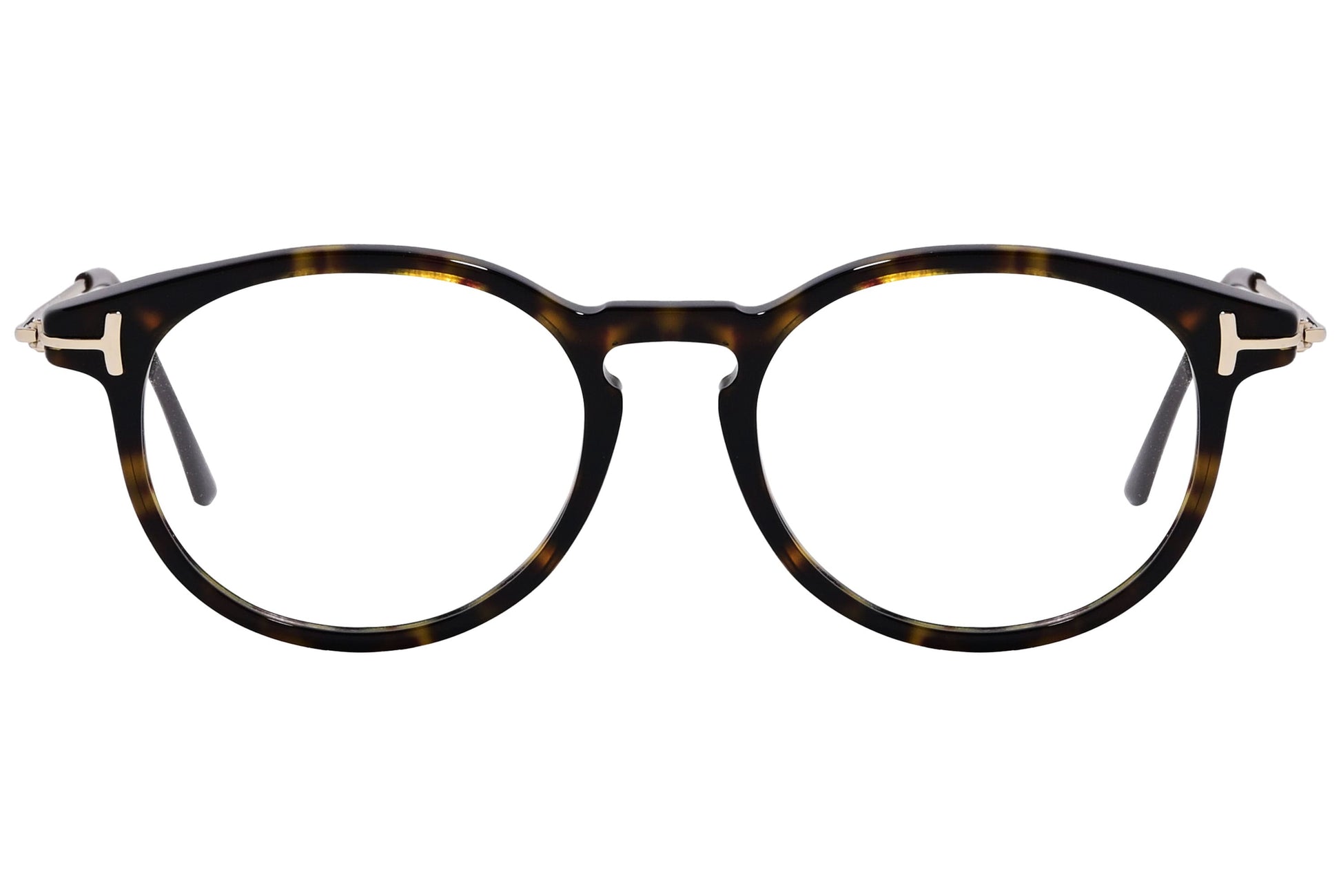 Cellini Round Tortoise And Gold Eyeglasses Frame Viewed From Front View.