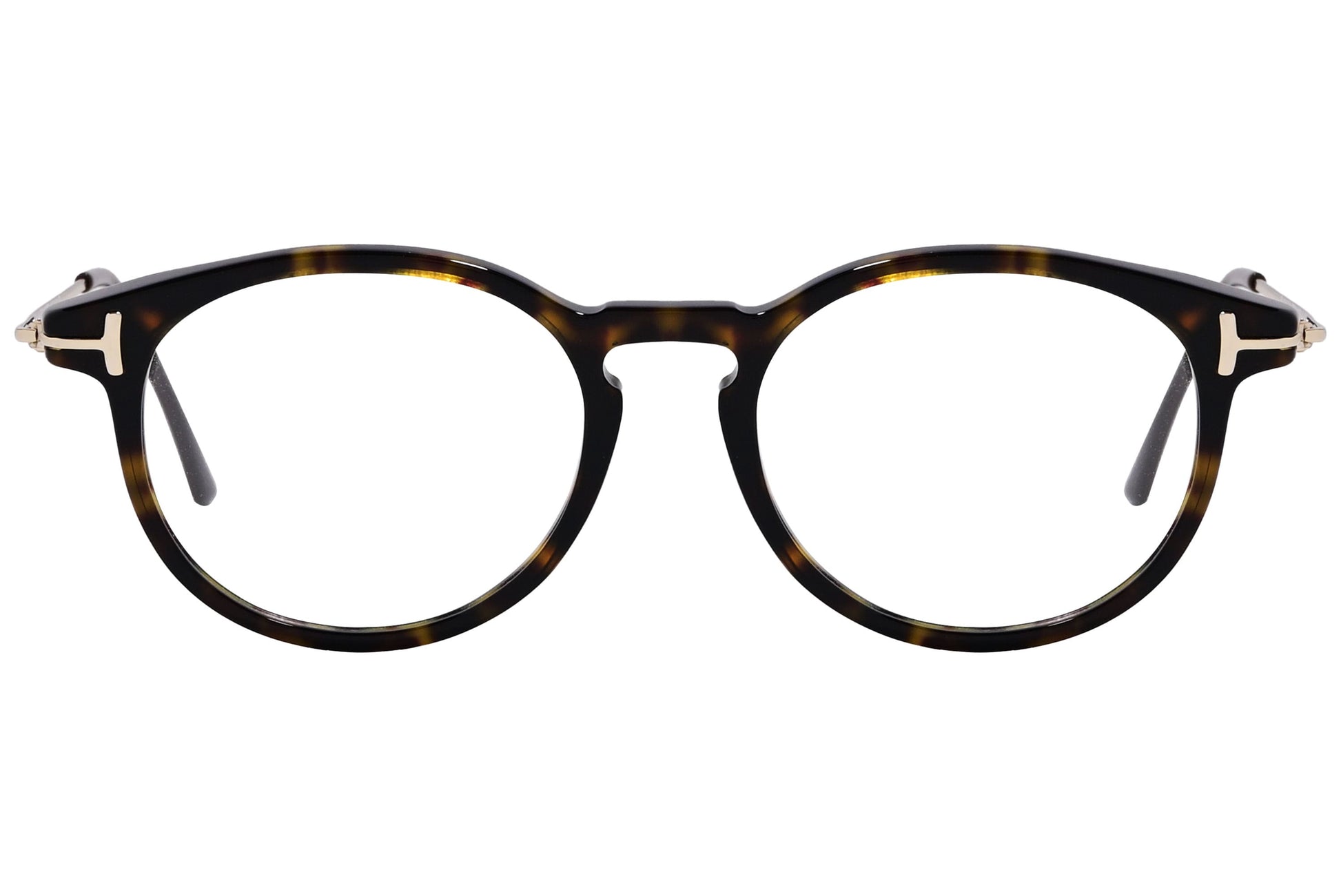 Cellini Round Tortoise And Gold Eyeglasses Frame Viewed From Front View.