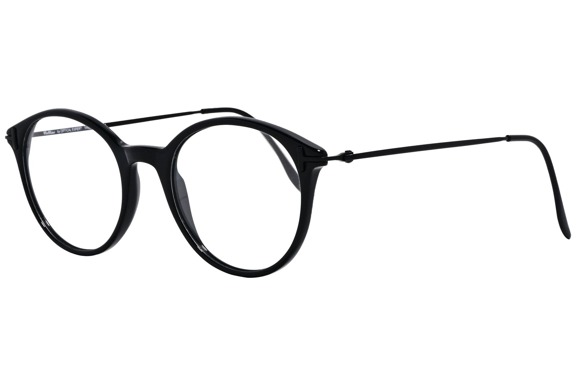 Cellini Round Black Eyeglasses Frame Viewed From A 45-Degree Angle.