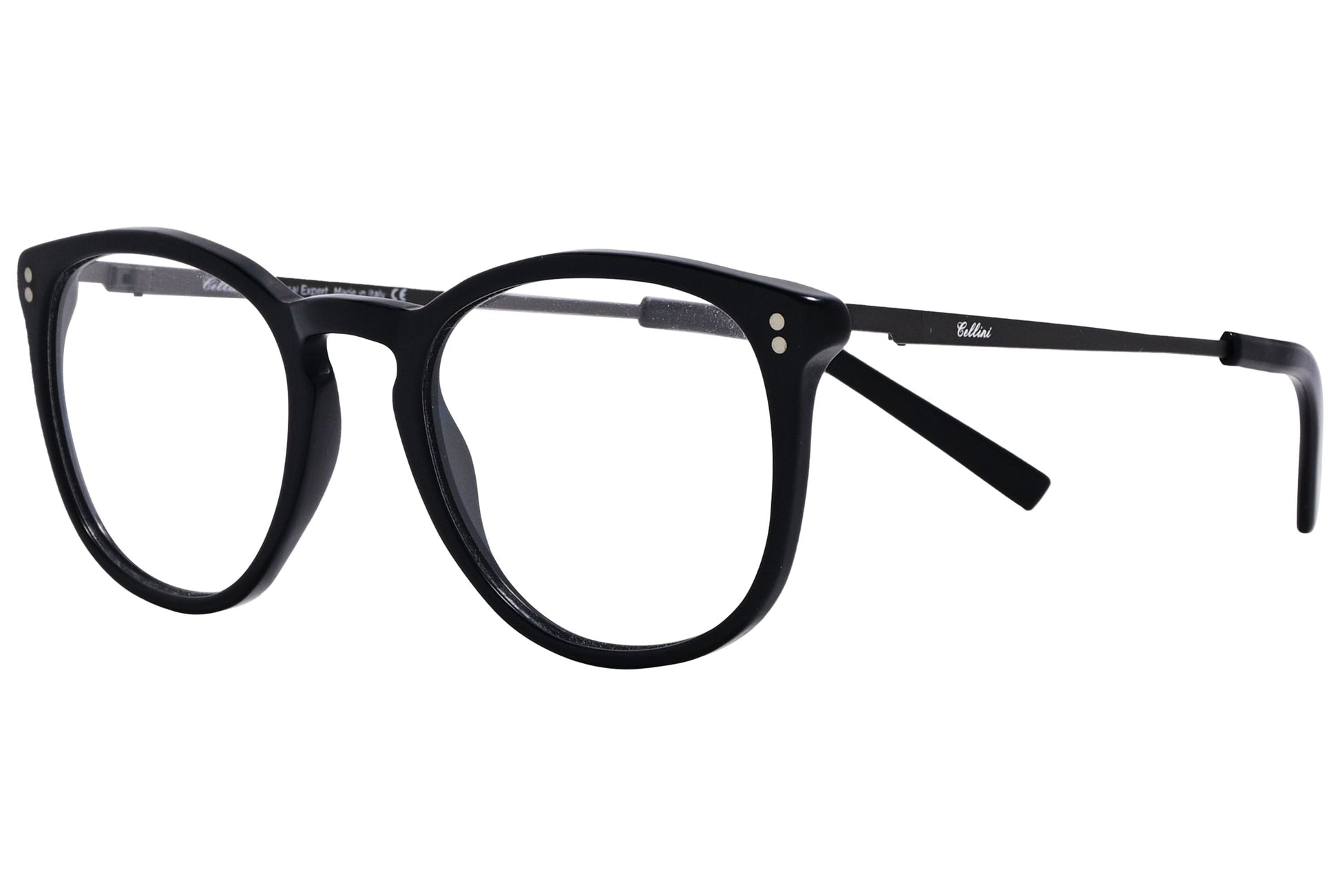 Cellini Square Black Eyeglasses Frame Viewed From A 45-Degree Angle.