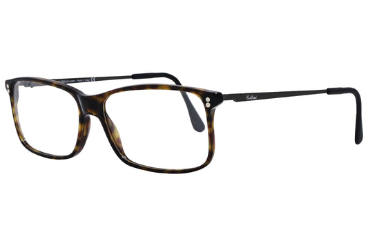 Cellini Rectangle Tortoise And Black Eyeglasses Frame Viewed From A 45-Degree Angle.