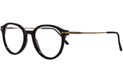 Cellini Round Maroon And Gold Eyeglasses Frame Viewed From A 45-Degree Angle.