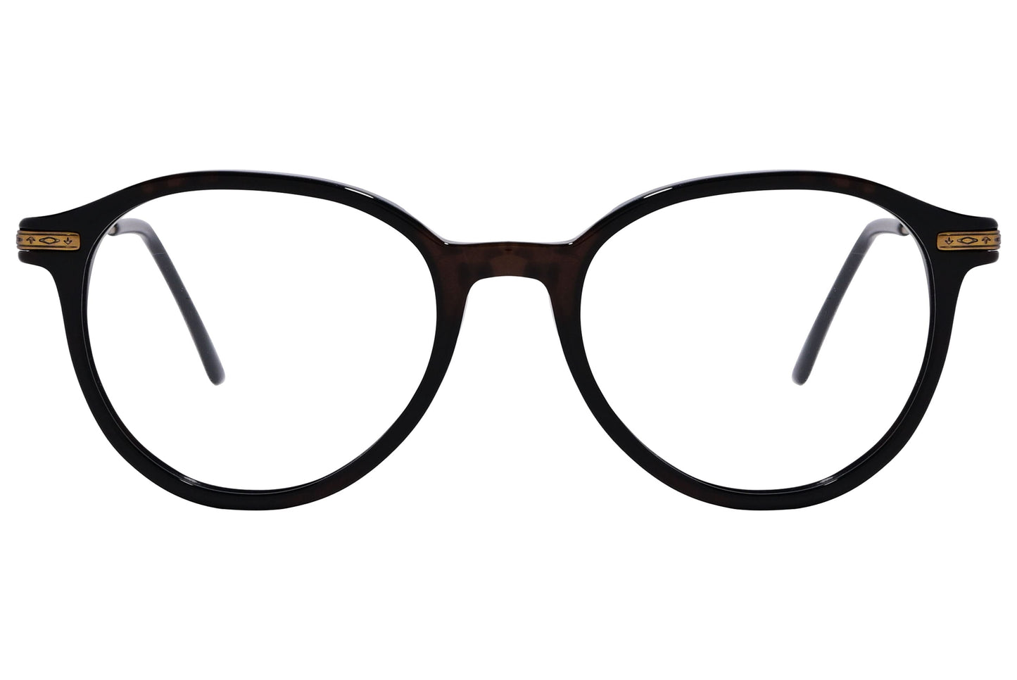 Cellini Round Maroon And Gold Eyeglasses Frame Viewed From Front View.