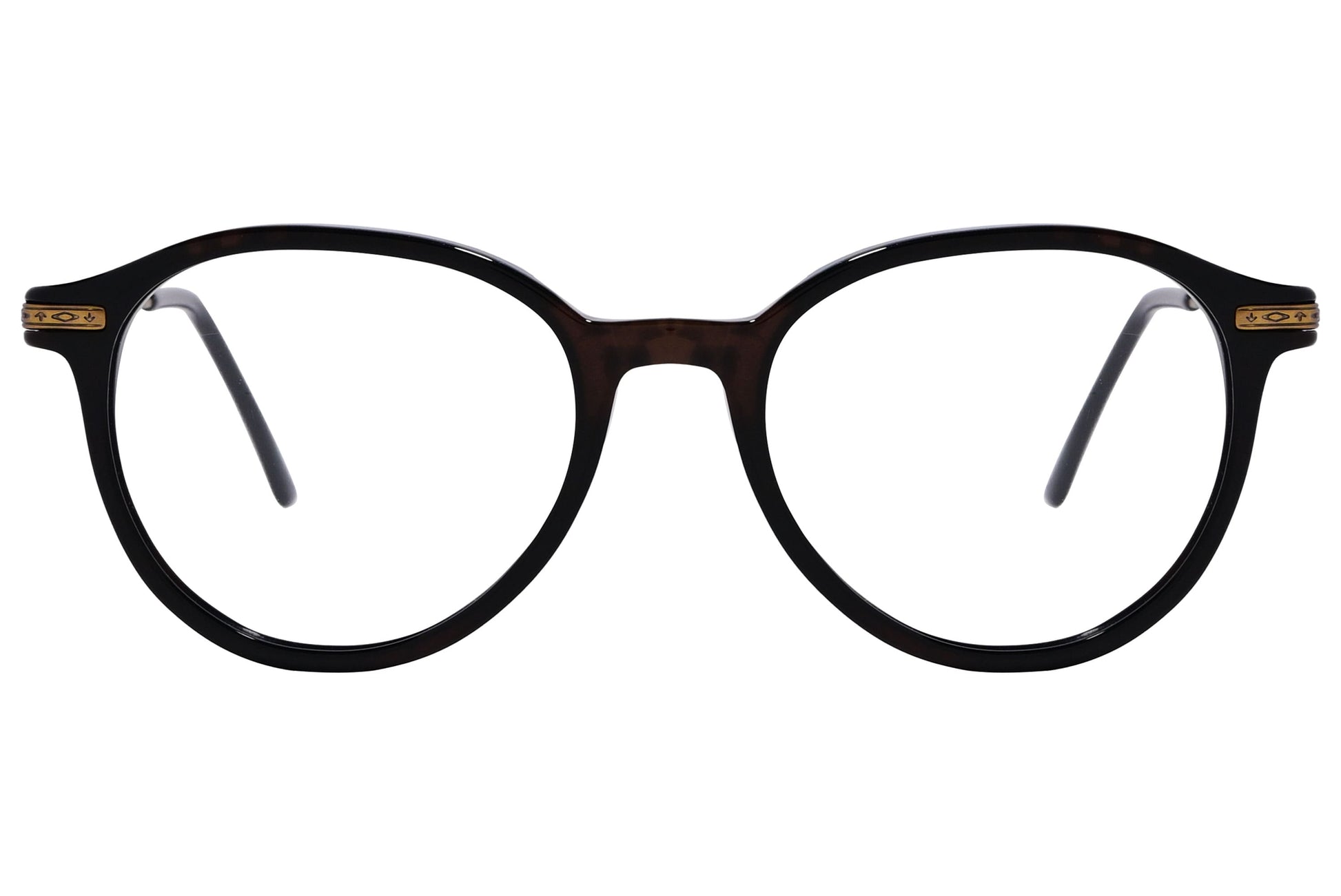 Cellini Round Maroon And Gold Eyeglasses Frame Viewed From Front View.