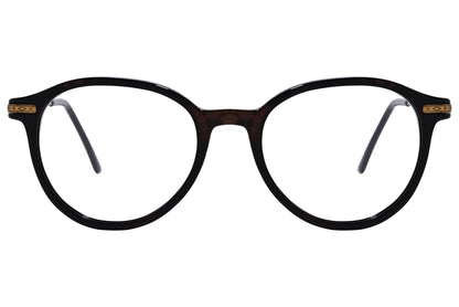 Cellini Round Maroon And Gold Eyeglasses Frame Viewed From Front View.