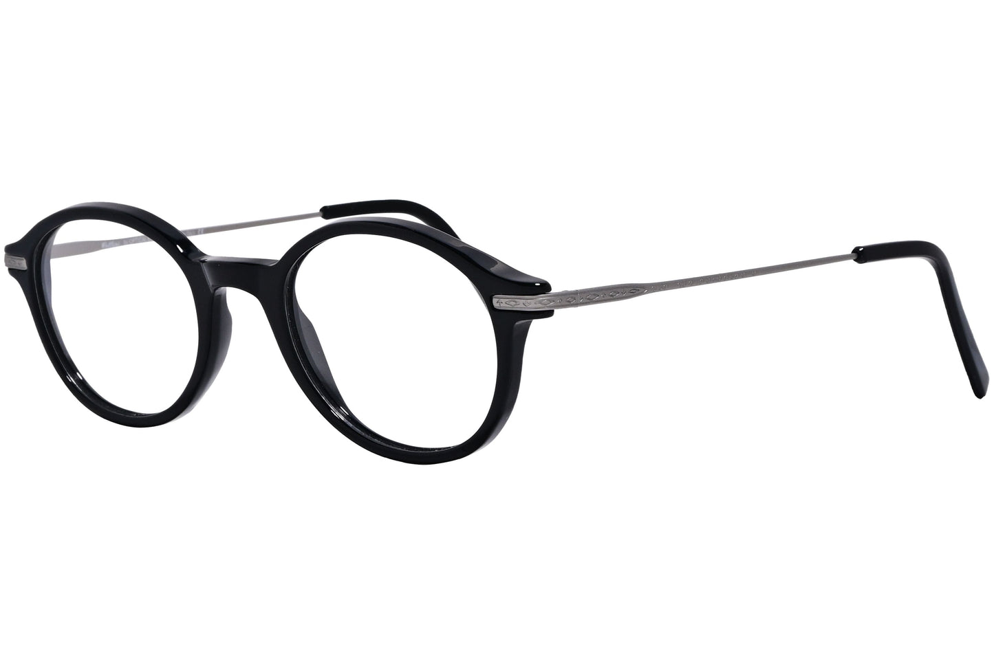 Cellini Oval Black And Silver Eyeglasses Frame Viewed From A 45-Degree Angle.