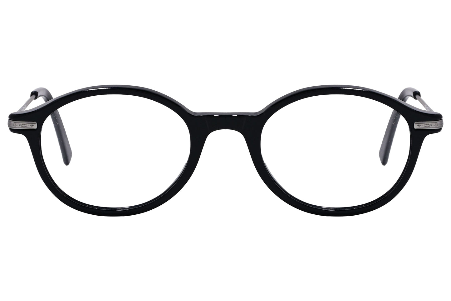 Cellini Oval Black And Silver Eyeglasses Frame Viewed From Front View.