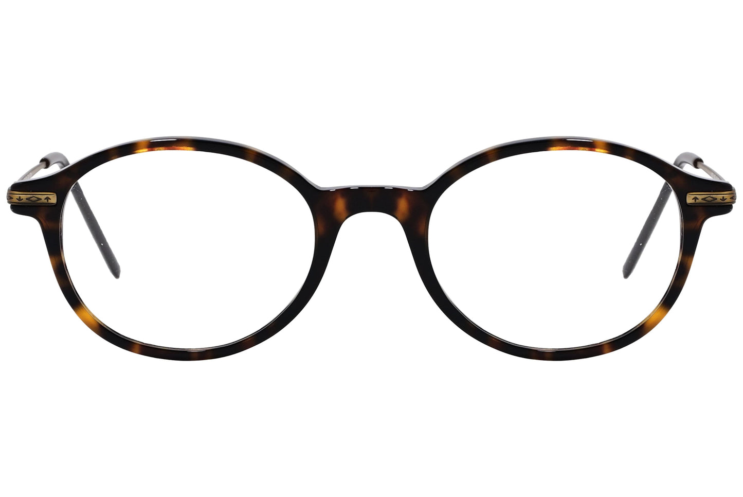 Cellini Oval Tortoise And Gold Eyeglasses Frame Viewed From Front View.