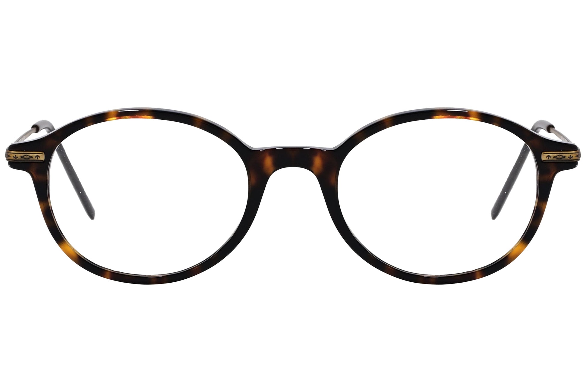 Cellini Oval Tortoise And Gold Eyeglasses Frame Viewed From Front View.