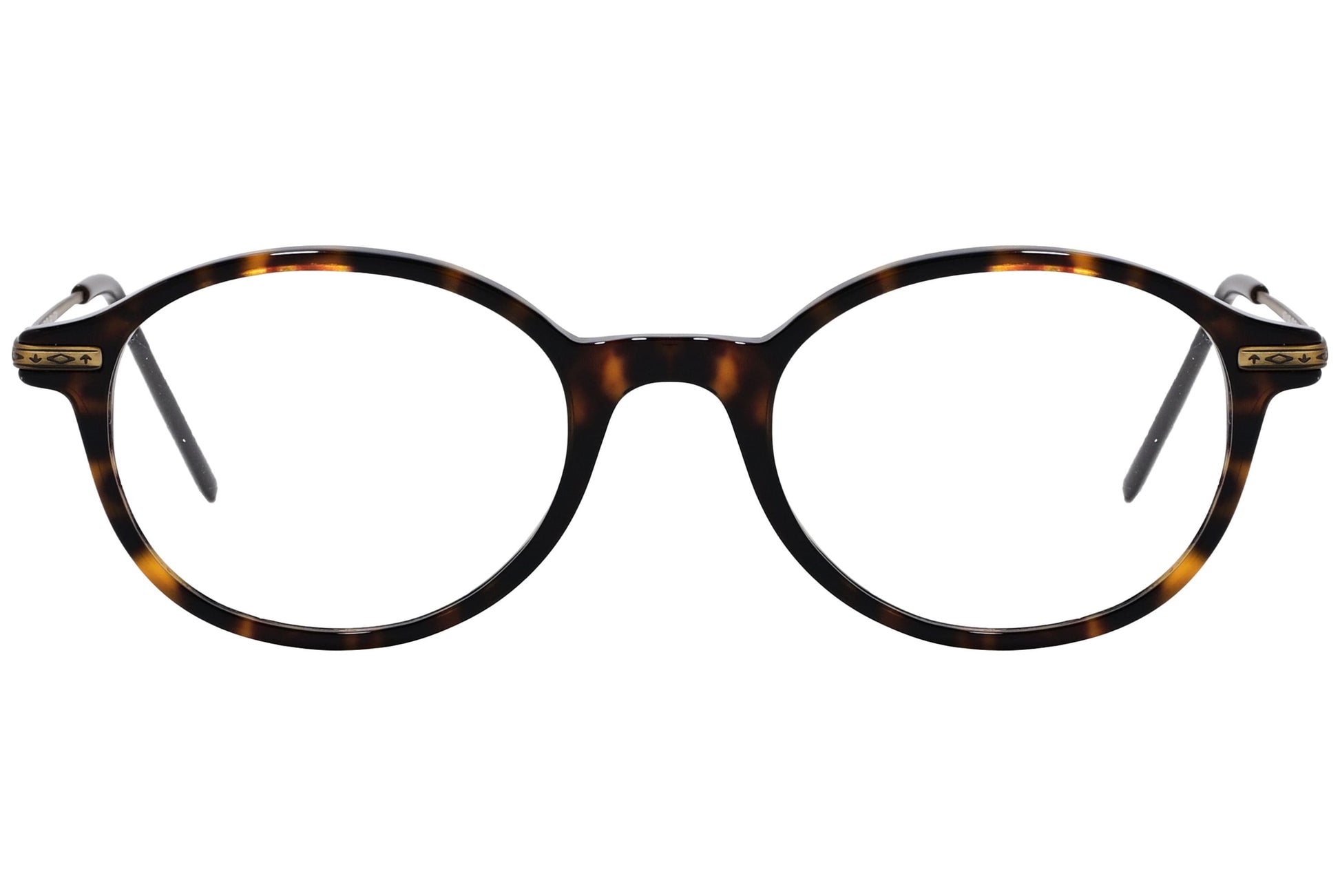 Cellini Oval Tortoise And Gold Eyeglasses Frame Viewed From Front View.